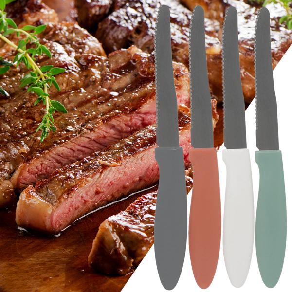 Steakmesser-Set 8 Stück - Müheloses Schneiden von Fleisch & Pizza - Scharfe Edelstahlklingen - Ergonomische Griffe - 4 Farben - 20.5cm Gesamtlänge