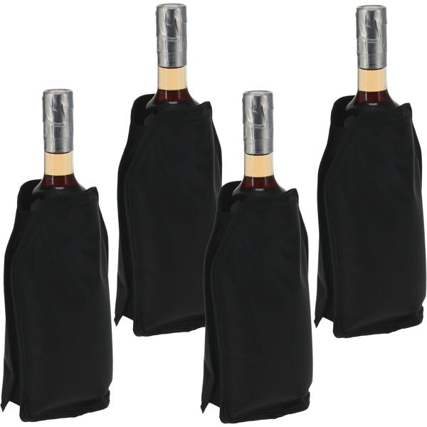 4er-Set Flaschenkühler Kühlmanschette Schwarz – Flexible Flaschenkühlhülle für Weinflasche, Sektflasche & Getränke mit Gel Füllung, Leicht & Handlich