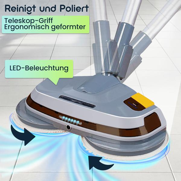 Robuste tiefenreinigende Fussboden-Poliermaschine, Teleskop-Griff, Mikrofaserpads, Sprühfunktion, für Laminat, Parkett, Fliesen, Marmor, Schiefer