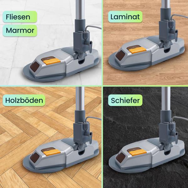 Robuste tiefenreinigende Fussboden-Poliermaschine, Teleskop-Griff, Mikrofaserpads, Sprühfunktion, für Laminat, Parkett, Fliesen, Marmor, Schiefer