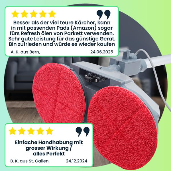 Robuste tiefenreinigende Fussboden-Poliermaschine, Teleskop-Griff, Mikrofaserpads, Sprühfunktion, für Laminat, Parkett, Fliesen, Marmor, Schiefer