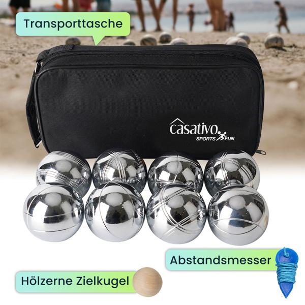 Hochwertiges Boule- & Pétanque-Spiel, 8 Metallkugeln, Holzkugel, Abstandsmesser, Tragetasche, Boccia Kugeln mit idealen Laufeigenschaften 