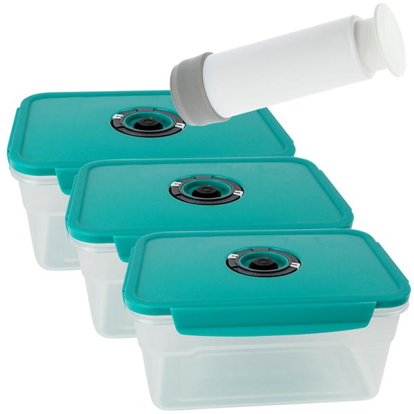 Lot de 3 boîtes de conservation sous vide 1200ml - Fermeture à clic avec anneau silicone - Affichage date - Sans BPA - Congélation