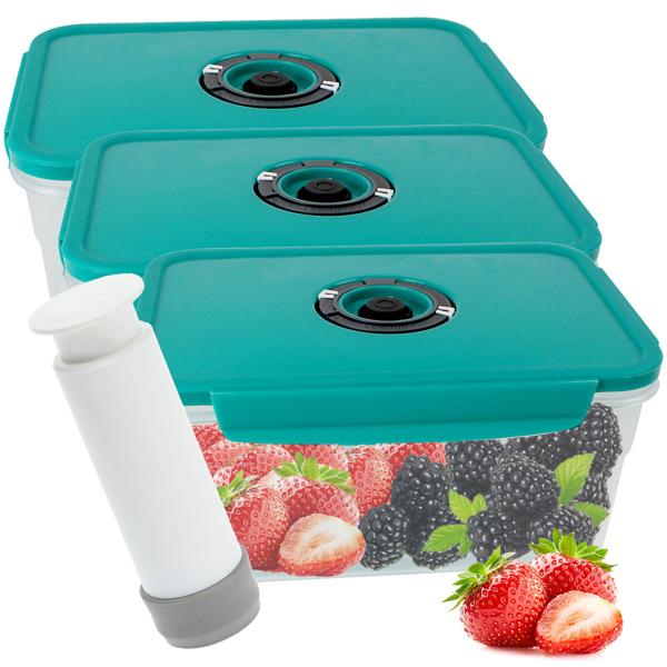 Lot de 3 boîtes de conservation sous vide 1200ml - Fermeture à clic avec anneau silicone - Affichage date - Sans BPA - Congélation