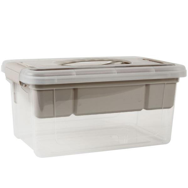 Aufbewahrungsboxen 2er-Set - integrierter Organizer & Klickverschluss - 5/9 Liter transparent/grau - staub-/mottenfrei für Kabel, Werkzeug & Zubehör