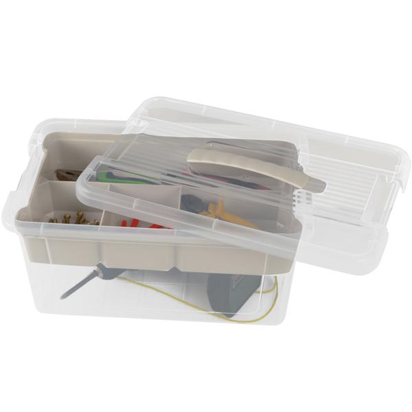 Aufbewahrungsboxen 2er-Set - integrierter Organizer & Klickverschluss - 5/9 Liter transparent/grau - staub-/mottenfrei für Kabel, Werkzeug & Zubehör
