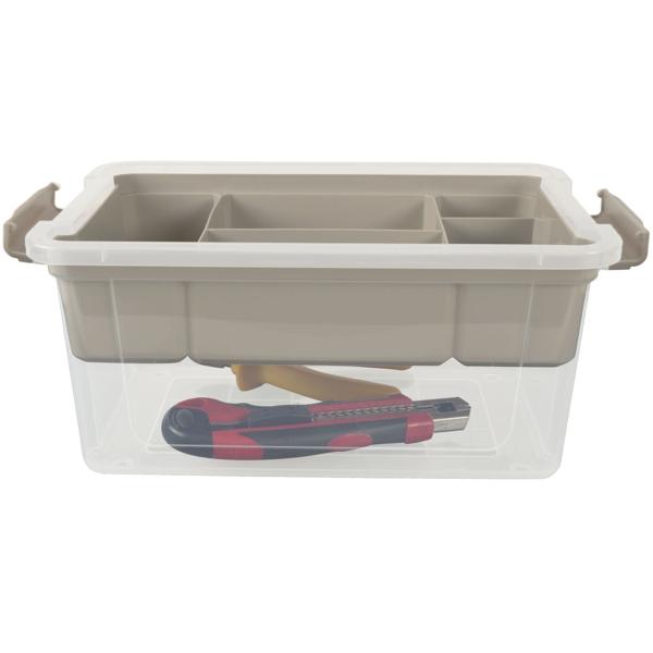 Aufbewahrungsboxen 2er-Set - integrierter Organizer & Klickverschluss - 5/9 Liter transparent/grau - staub-/mottenfrei für Kabel, Werkzeug & Zubehör