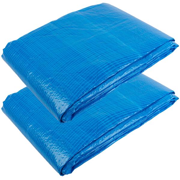Lot de 2 bâches de protection - résistant aux intempéries - tissu polyéthylène - 4x6m - bleu - œillets de fixation - multifonction