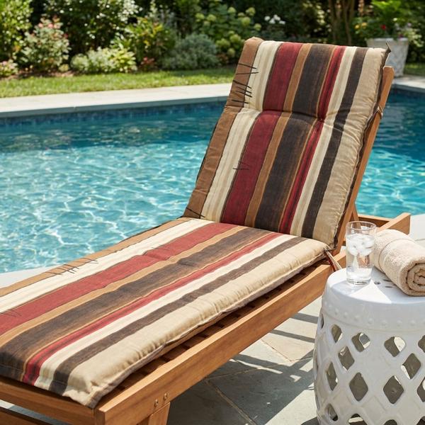 Coussin pour chaise longue, motif à rayures, tons terre, coussin pour chaise longue à roulettes, 192 cm, idéal pour chaises longues de jardin et bains de soleil