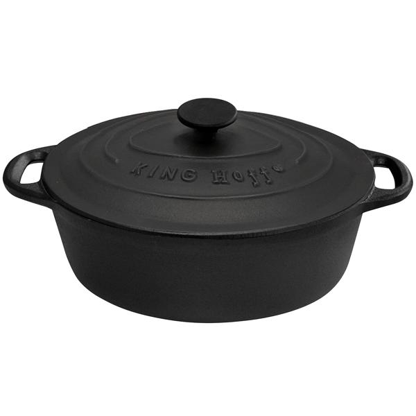 Girarrosto in ghisa di alta qualità ovale da 4,5 litri nero con coperchio - Realizzato con la migliore ghisa grigia per brasare e arrostire alla perfezione - Cottura robusta e duratura