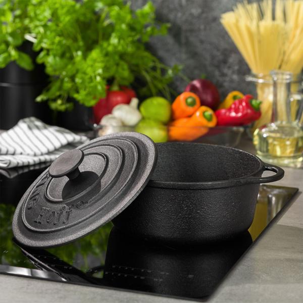 Massiver Gusseisen Topf 21 cm (2,4L) schwarz für Generationen - Hochwertiger Grauguss zum Braten, Backen, Schmoren - Unverwüstlich & vielseitig