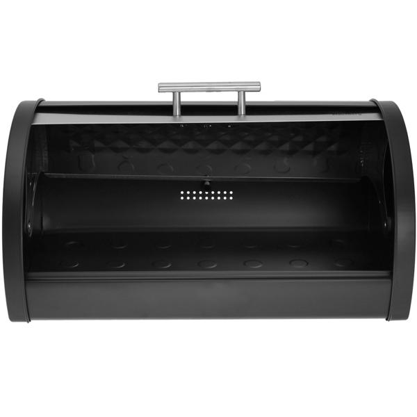Brotkasten mit aufziehbarem Edelstahldeckel - Silber-schwarzes Design für Brot & Backwaren - Hygienische Aufbewahrung - Masse: 38x28x18.5 cm