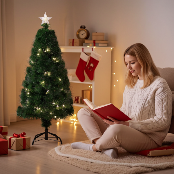 Weihnachtsbaum in Naturfaseroptik 90 cm hoch - 90 warmweisse LEDs & Sternspitze - Ideal für kleine Räume, wiederverwendbar, IP20-Adapter