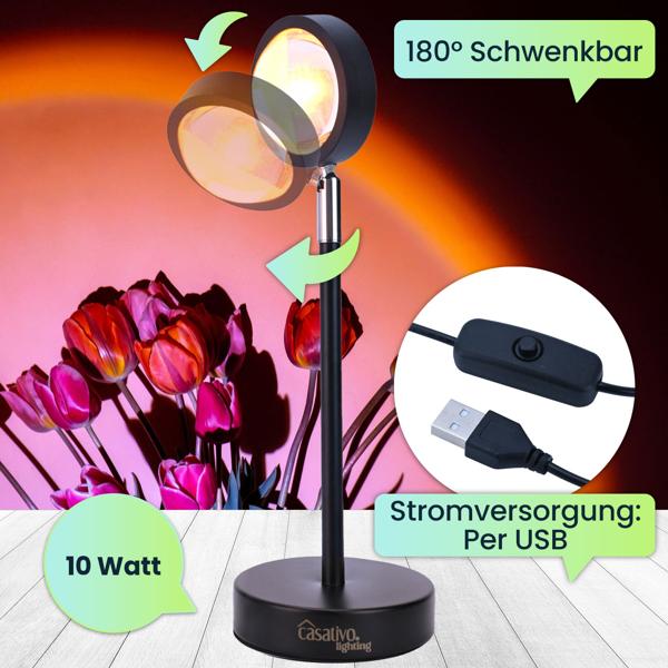 LED Sonnenuntergang Projektionslicht – 180° schwenkbar, Aluminiumgehäuse – stimmungsvolle Beleuchtung für Deko, Fotos & Ambiente – modern & langlebig