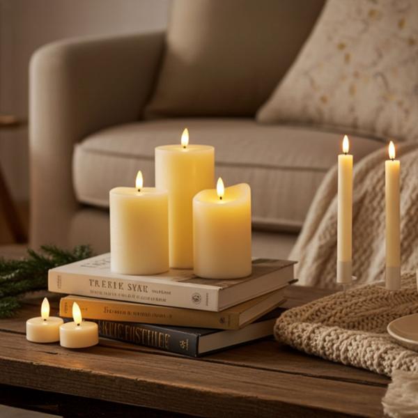 LED-Kerzen-Set flackernd elfenbein/weiss - 3 Wachs-LED-Kerzen 2 Dinnerkerzen 4 Teelichter - Timer- & Fernbedienung - für gemütliches Heim Weihnachten