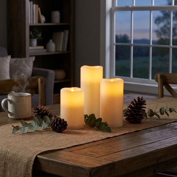 Set di 3 candele a LED color crema con telecomando e funzione dimmer - Sfarfallamento ingannevole - Resistenza alle intemperie IP44 per un‘atmosfera accogliente