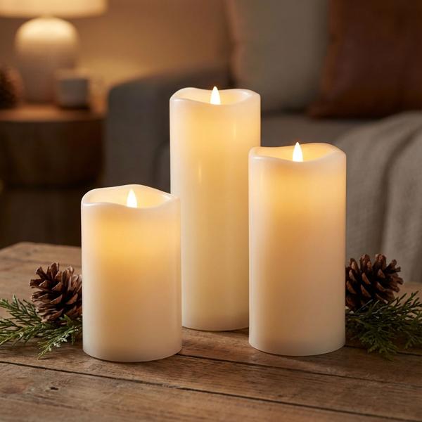 Set di 3 candele a LED color crema con telecomando e funzione dimmer - Sfarfallamento ingannevole - Resistenza alle intemperie IP44 per un‘atmosfera accogliente