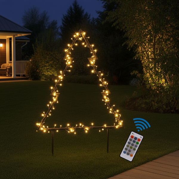 Piquet de jardin sapin de Noël – 175 LED blanc chaud, 53 x 75 cm, IP44 résistant aux intempéries – éclairage extérieur festif avec minuteur et télécommande pour jardin, balcon et cour