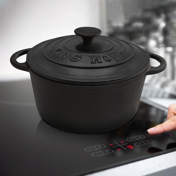 2er-Set Gusseisen Töpfe mit Deckel rund - 2.4L & 4L für Herd, Ofen, Grill - Hochwertiger Grauguss, backofenfest, für aromatische Speisen