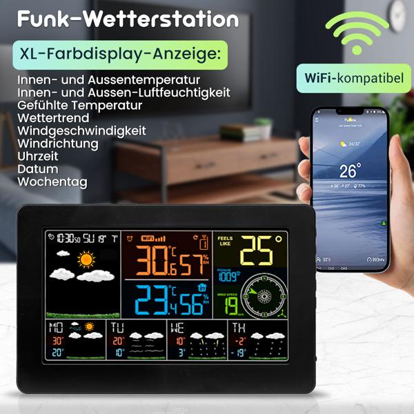 WLAN-Wetterstation mit Aussensensor – Digitale Wetterstation mit App & 5-Tage-Prognose, Thermometer, Hygrometer & Barometer