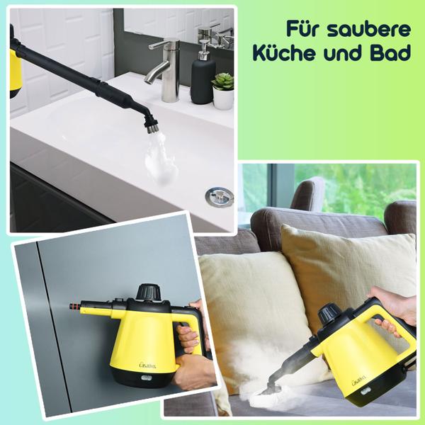 Premium Dampfreiniger, mobil, 3,5 bar Druck, 16 Zubehörteile-Aufsätze, kraftvolle 1.200W, gegen Fett u. Schmutz in Küche, Bad, Möbeln, Polstern, Auto