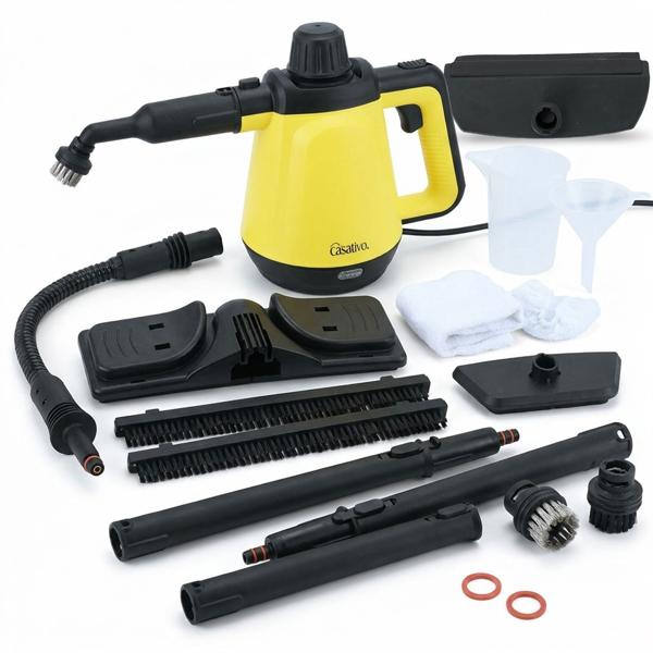 Premium Dampfreiniger, mobil, 3,5 bar Druck, 16 Zubehörteile-Aufsätze, kraftvolle 1.200W, gegen Fett u. Schmutz in Küche, Bad, Möbeln, Polstern, Auto