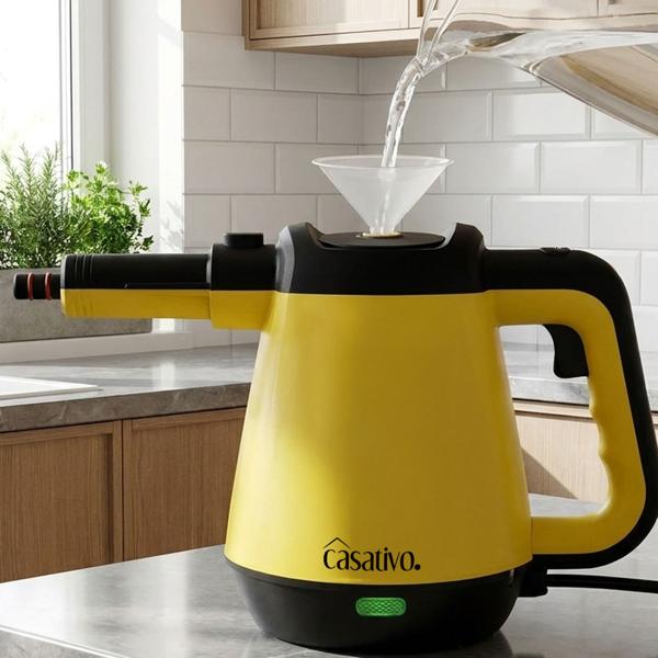 Premium Dampfreiniger, mobil, 3,5 bar Druck, 16 Zubehörteile-Aufsätze, kraftvolle 1.200W, gegen Fett u. Schmutz in Küche, Bad, Möbeln, Polstern, Auto