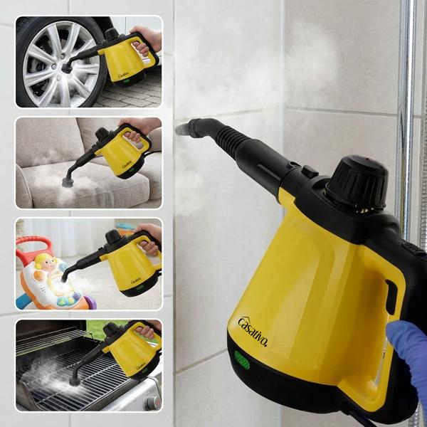 Premium Dampfreiniger, mobil, 3,5 bar Druck, 16 Zubehörteile-Aufsätze, kraftvolle 1.200W, gegen Fett u. Schmutz in Küche, Bad, Möbeln, Polstern, Auto