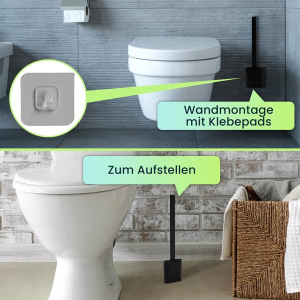 WC-Bürste (2er-Set) mit Silikonborsten & Halter – Toilettenbürste zum Aufstellen oder zur Wandmontage – Effizient & hygienisch