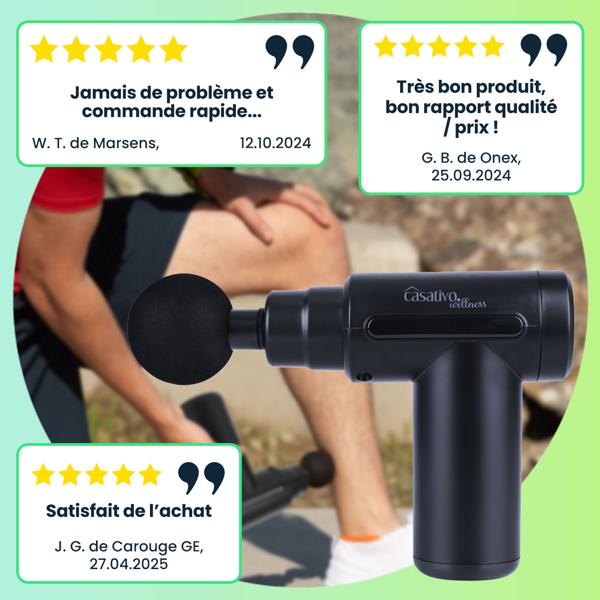 Pistolet de massage compact sans fil avec 4 têtes – USB-C, 25 W, appareil de massage pour des muscles détendus