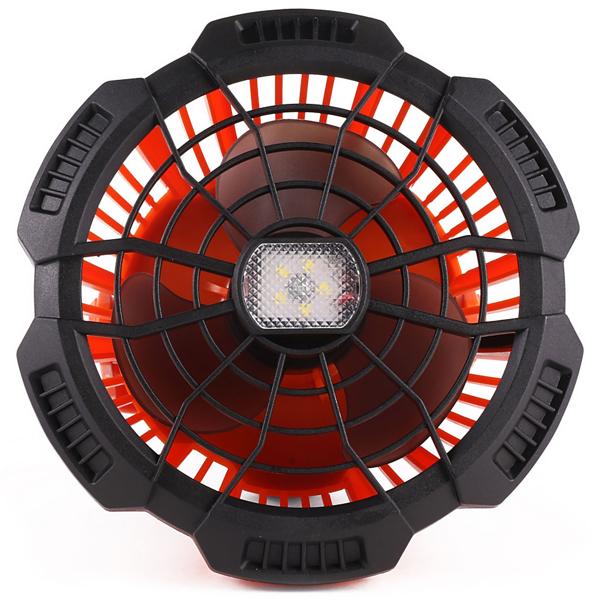 Ventilatore da campeggio con luce LED + power bank (5200mAh): 13x17cm, arancione-nero - Batteria potente, ideale per le avventure all‘aperto