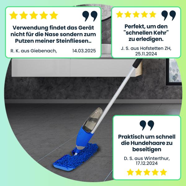 Praktischer 2 in 1 Bodenwischer nass-trocken mit Sprühfunktion, FastSwap, Wassertank 700 ml, 180°-Schwenkkopf, inkl. 2 Wischtüchern