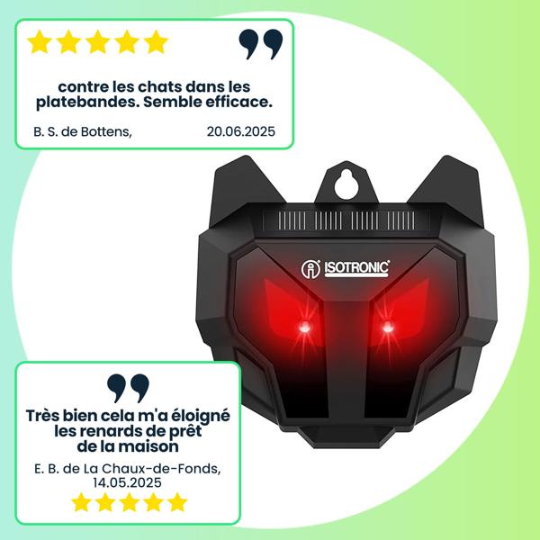 Répulsif solaire animaux sauvages - LED clignotant nuit, dissuasion fiable jardin/cour - Détecteur crépusculaire, IP44, 9x8x3cm, noir