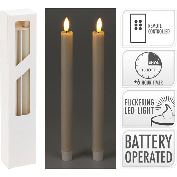 2er-Set LED-Stabkerze - mit Fernbedienung & Timer - elfenbein, batteriebetrieben - sichere Echtwachs-Optik Ø 2x25cm - für gemütliches Ambiente