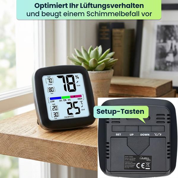 Digitales Präzisions-Thermo-Hygrometer – kalibrierbar mit LCD-Display – genaue Messung von Temperatur & Luftfeuchtigkeit – ideal für Zuhause, Büro & Garten