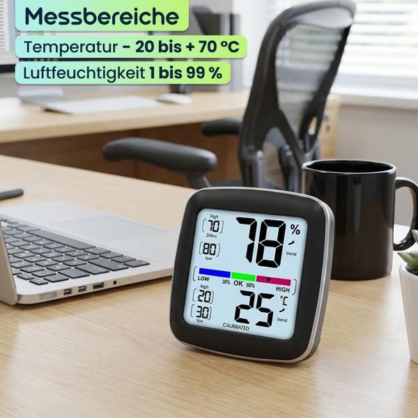 Digitales Präzisions-Thermo-Hygrometer – kalibrierbar mit LCD-Display – genaue Messung von Temperatur & Luftfeuchtigkeit – ideal für Zuhause, Büro & Garten