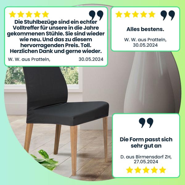 Edler Stuhlbezug, schwarz, 2er-Set, Stretch mit Lehnenbezug, OEKO-TEX Standard 100, waschbar bis 40°C, Schutz vor Abnutzung