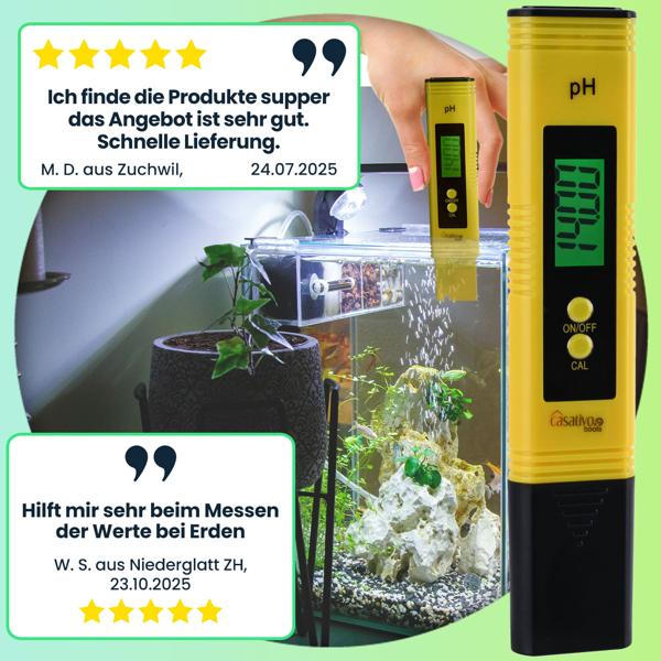Digitales pH-Messgerät mit ATC-Funktion, LCD-Display, pH-Messbereich 0-14, präzise pH Wert Messung für Trinkwasser, Aquarien, Pools, und Teiche