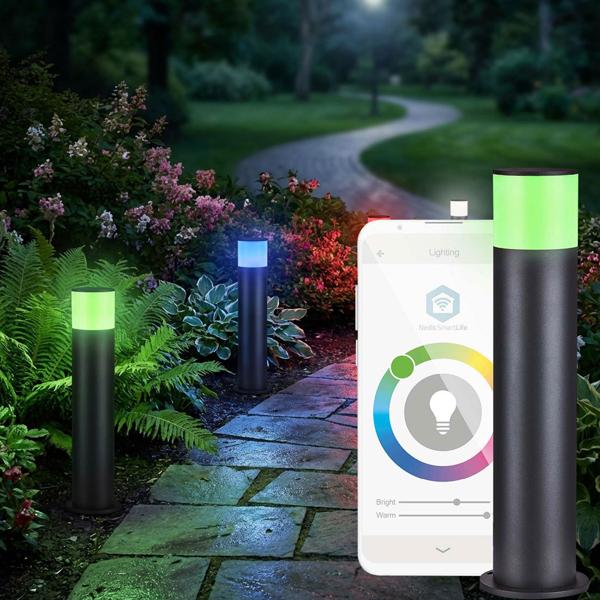 Luce da giardino Premium Smartlife: ZigBee, RGB, luce bianca calda, controllo tramite app- Robusta luce da sentiero in alluminio, 2700K, resistente alle intemperie IP65