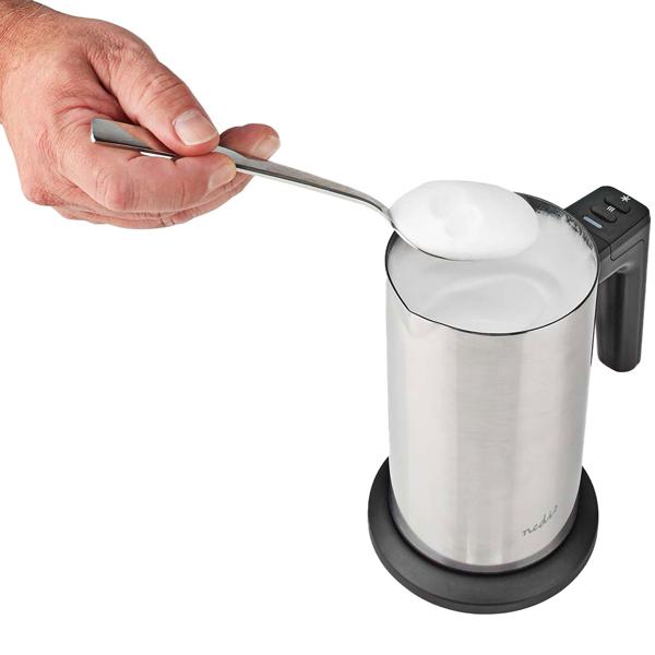Kabelloser Edelstahl Milchaufschäumer, 300ml, starke 500W, inkl. 3 Deko-Schablonen. Elektrischer Schäumer für perfekten Milchschaum, heiss & kalt