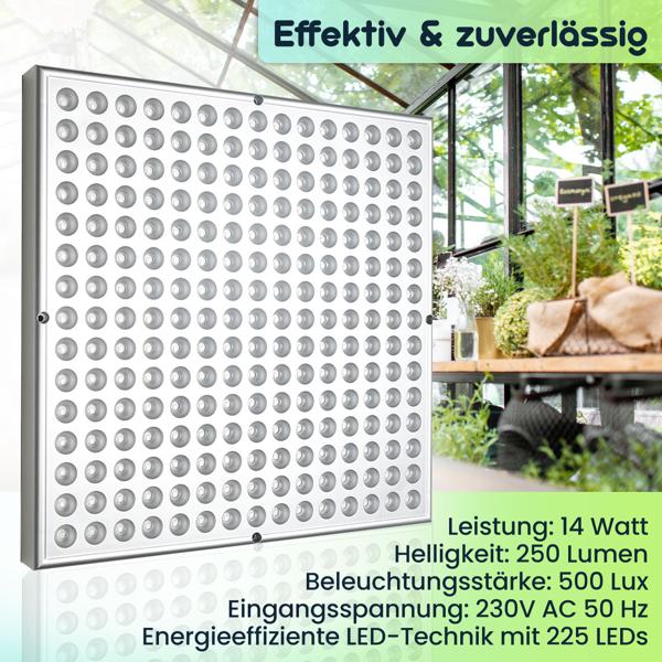Professionelle Pflanzen-Wachstumslampe mit 225 LEDs - 250 Lumen, 300x300x35mm – fördert das Wachstum von Pflanzen effektiv & zuverlässig