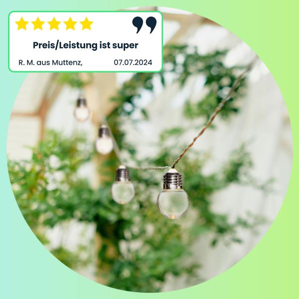 2er-Set LED-Lichterkette mit 20 Glühbirnen-LEDs - Solarbetrieben für Gartenfeste & Balkondeko - 3,8m warmweiss, Dämmerungs-Sensor, IP44