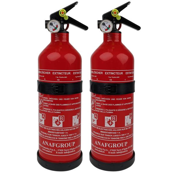 2er-Set Effektiver kompakter ABC Pulver Feuerlöscher, 1 kg, Brandklassen 5A 34B C, ideal für Küche, Haushalt, Auto, beim Grillen und Camping