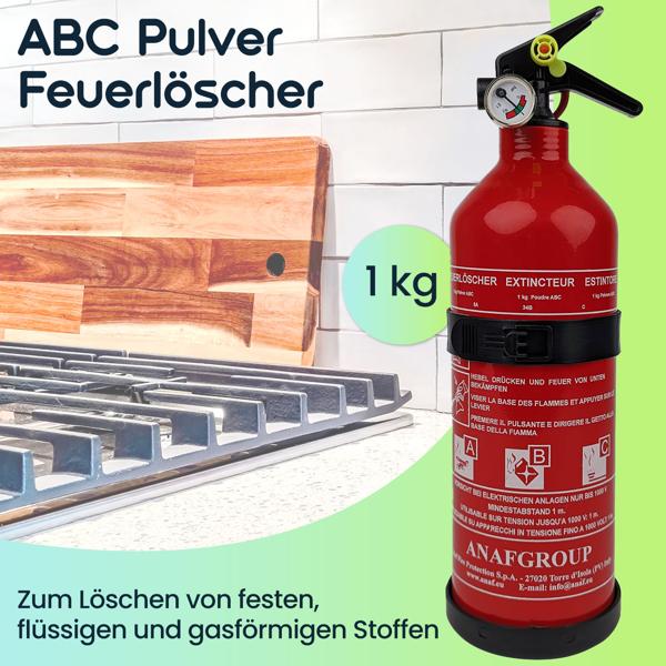 2er-Set Effektiver kompakter ABC Pulver Feuerlöscher, 1 kg, Brandklassen 5A 34B C, ideal für Küche, Haushalt, Auto, beim Grillen und Camping