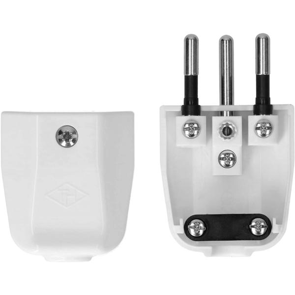 Fiche Prise Suisse T12 Blanc à Visser - L+N+PE 10A 250V Thermoplastique - Câble D 8.5mm - Électricité Max Hauri