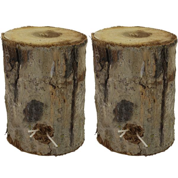 Feux Suédois (Lot de 2) - Flambeaux de Jardin en Bois Véritable - Chaleur & Lumière d’Ambiance Extérieur - Ø 12x18cm - Bois de Peuplier de Hongrie