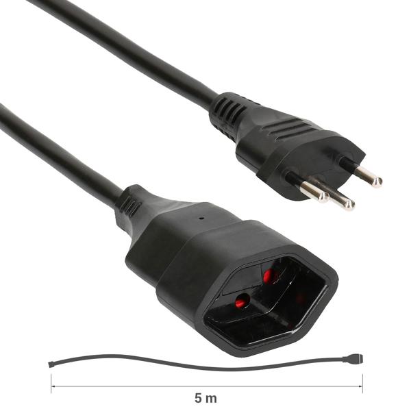 set di 2 cavi di prolunga, neri, da 3 pin ad accoppiamento, cavo di alimentazione, 5 m