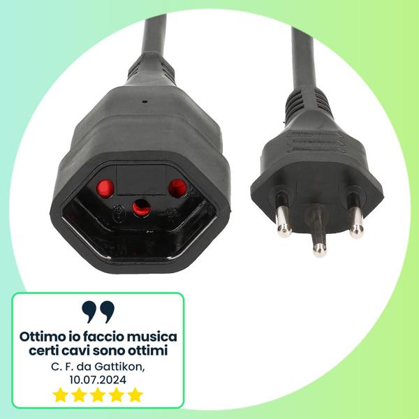 set di 2 cavi di prolunga, neri, da 3 pin ad accoppiamento, cavo di alimentazione, 5 m