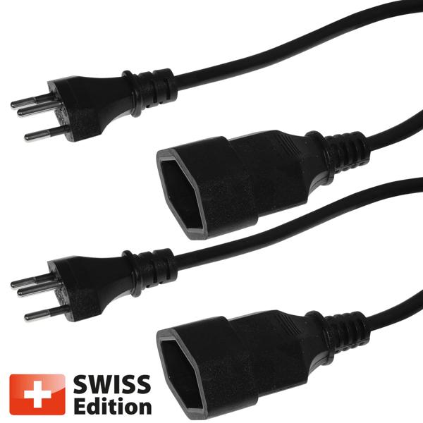 Lot de 2 rallonges électriques de 3 m chacune, noir – câble d’alimentation robuste 3 pôles avec prise – alimentation électrique sûre et flexible, idéale pour la maison, le bureau et l’atelier
