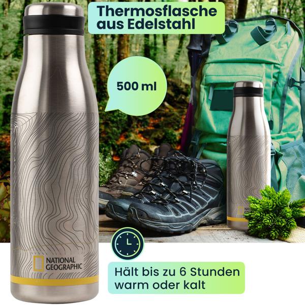 2er-Set Thermosflasche aus Edelstahl, 500 ml, Schraubverschluss, auslaufsicher, hält 6 Stunden warm oder kalt, ideal für Outdoor Abenteuer